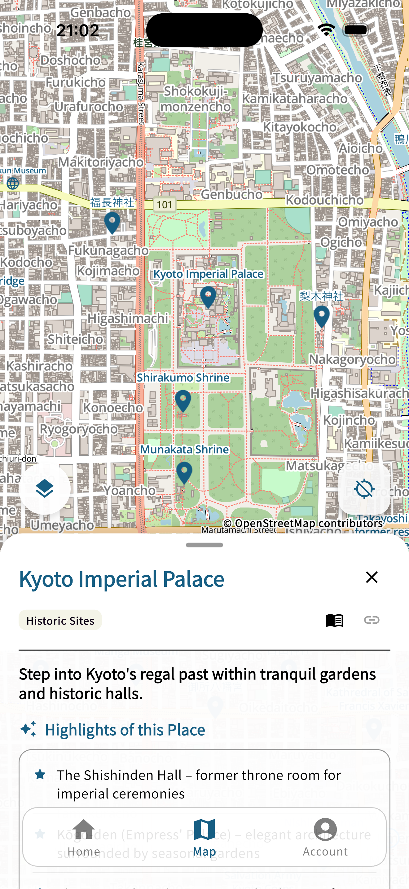Journeylore Spot Highlights Screen (Kyoto Imperial Palace)